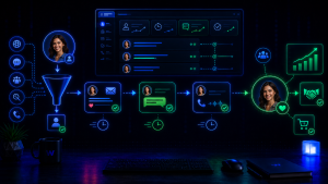 Business automation dashboard tracking leads, follow-ups, and customer conversions